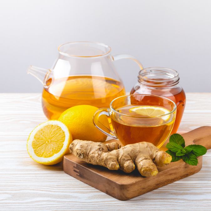 Ginger tea with honey and lemon