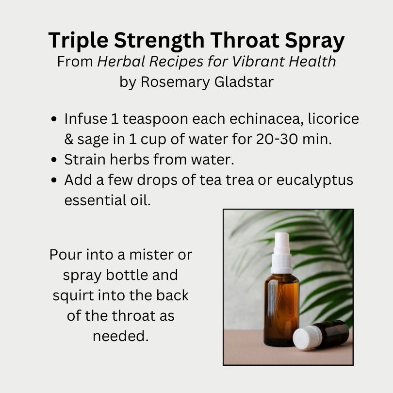 A recipe for Triple strength throat spray, including sage.