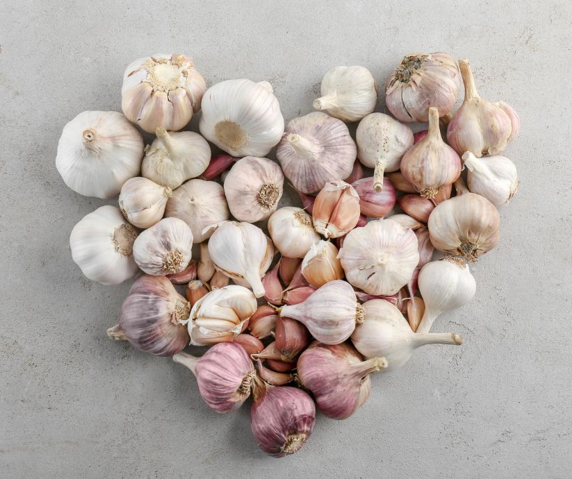 Garlic bulbs made into a heart
