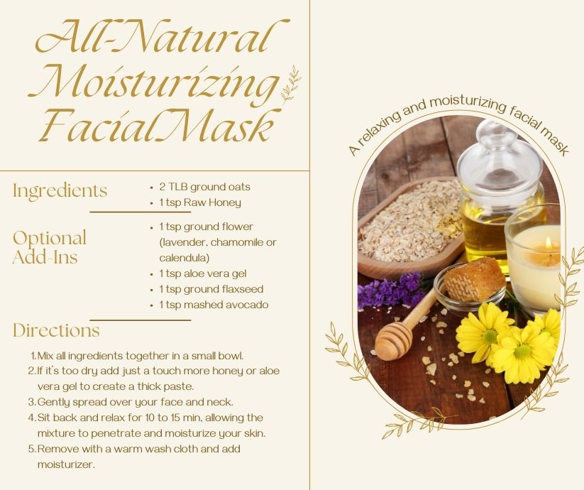 An all natural moisturizing facial mask for dry skin