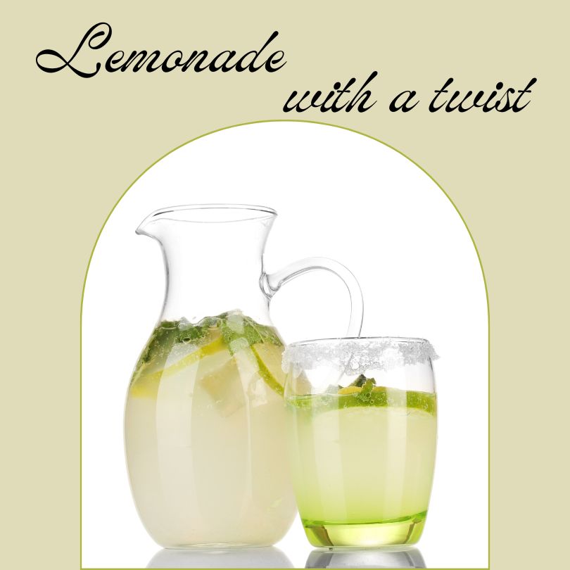 Pitcher of lemonade with lemon balm in it