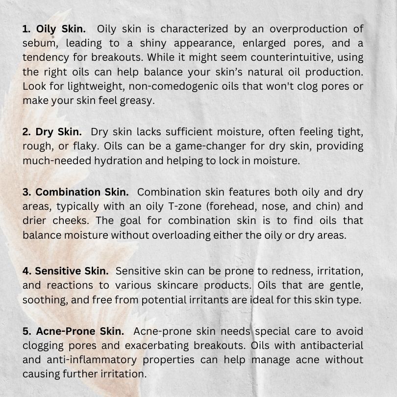 Chart of different skin types