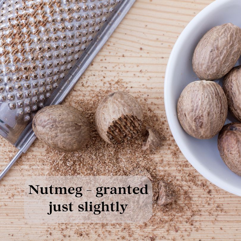 Nutmeg seeds slightly grated for the chai tea