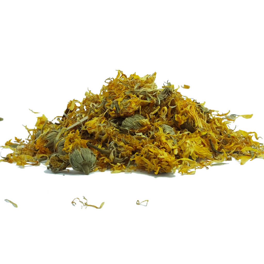 A pile of dried calendula flowers